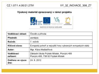 Výukový materiál zpracovaný v rámci projektu