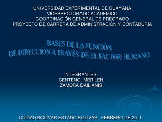 INTEGRANTES : CENTENO MERILEN ZAMORA DAILIANIS CUIDAD BOLÍVAR ESTADO BOLÍVAR, FEBRERO DE 2011.