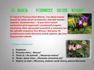 21 MARCA PIERWSZY DZIEŃ WIOSNY