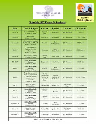 Schedule 2007 Events &amp; Seminars