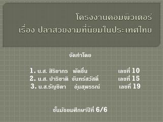 โครงงานคอมพิวเตอร์ เรื่อง ปลาสวยงามที่นิยมในประเทศไทย