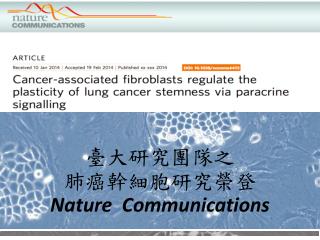 臺大研究 團隊之 肺癌幹細胞研究榮登 Nature Communications