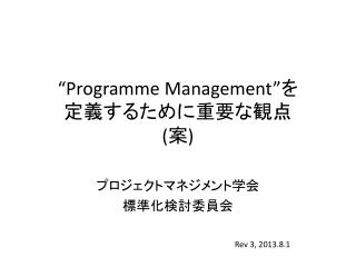 “ Programme Management” を 定義するために重要な観点 ( 案 )