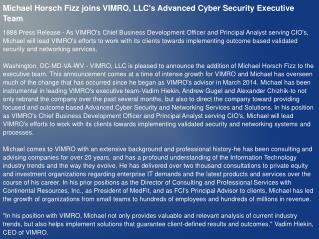 Michael Horsch Fizz joins VIMRO, LLC's Advanced Cyber Securi