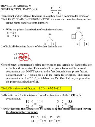 REVIEW OF ADDING &amp; SUBTRACTING FRACTIONS