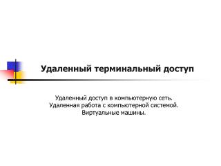 Удаленный доступ в компьютерную сеть. Удаленная работа с компьютерной системой.