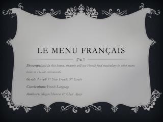 Le Menu Français