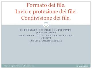 Formato dei file. Invio e protezione dei file. Condivisione dei file.