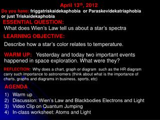 April 13 th , 2012 Do you have: friggatriskaidekaphobia or Paraskevidekatriaphobia