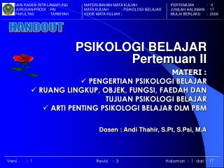 PSIKOLOGI BELAJAR P ertemuan II