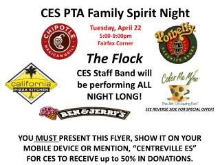 YOU MUST PRESENT THIS FLYER, SHOW IT ON YOUR MOBILE DEVICE OR MENTION, “CENTREVILLE ES”