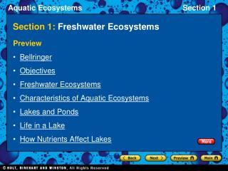 Section 1: Freshwater Ecosystems