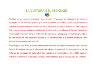 LA CULTURA DEL RECICLAJE