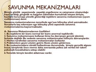 SAVUNMA MEKANİZMALARI