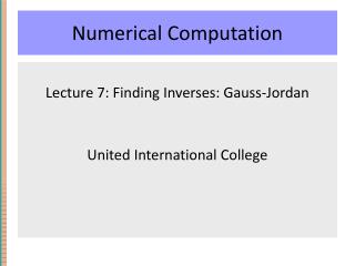 Numerical Computation