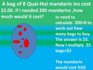 A bag of 8 Quai-Hoi mandarin ins cost $2.00. if I needed 200 mandarins ,how much would it cost?