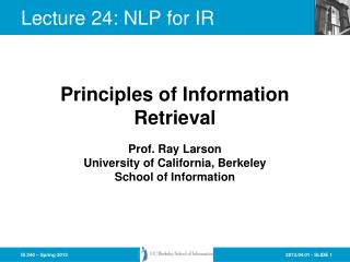 Lecture 24: NLP for IR