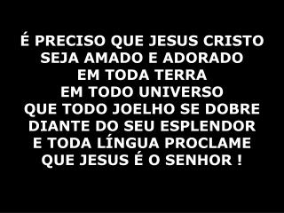 É PRECISO QUE JESUS CRISTO SEJA AMADO E ADORADO EM TODA TERRA EM TODO UNIVERSO