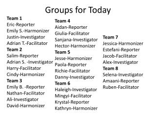 Groups for Today