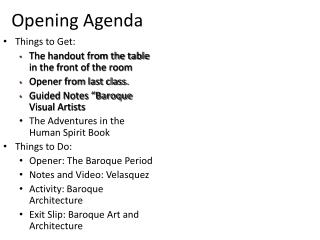 Opening Agenda