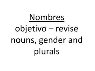 Nombres objetivo – revise nouns, gender and plurals
