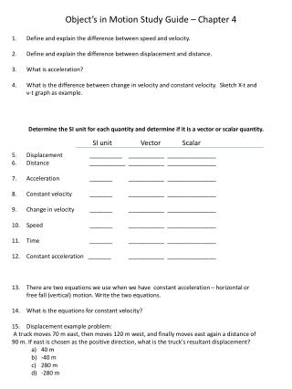 Object’s in Motion Study Guide – Chapter 4