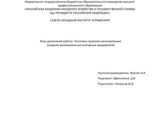 Научный руководитель : Волков В.А
