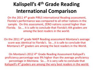 Kalispell’s 4 th Grade Reading International Comparison
