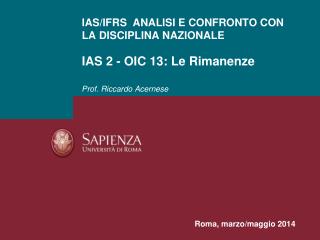 IAS/IFRS ANALISI E CONFRONTO CON LA DISCIPLINA NAZIONALE