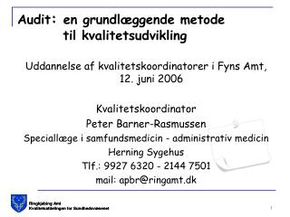 Audit : en grundlæggende metode 	til kvalitetsudvikling