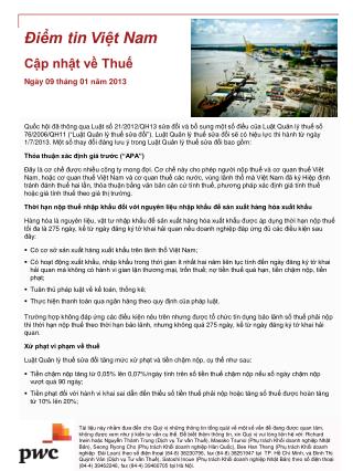 Điểm tin Việt Nam Cập nhật về Thuế Ngày 09 tháng 01 năm 2013