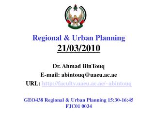 Regional &amp; Urban Planning 21/03/2010