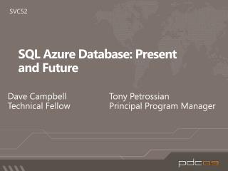 SQL Azure Database: Present and Future