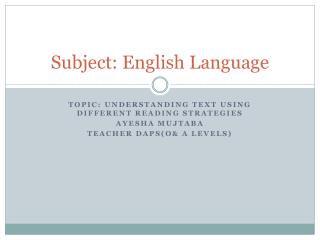 Subject: English Language