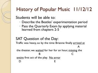 History of Popular Music 11/12/12
