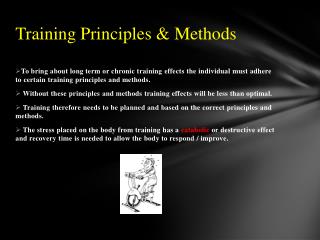 Training Principles &amp; Methods