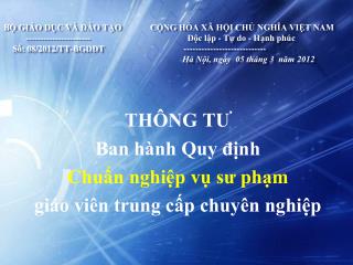 THÔNG TƯ Ban hành Quy định Chuẩn nghiệp vụ sư phạm giáo viên trung cấp chuyên nghiệp