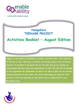 Hampshire TEENAGE PROJECT Activities Booklet – August Edition