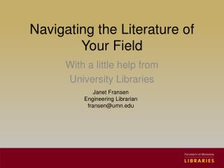 Navigating the Literature of Your Field