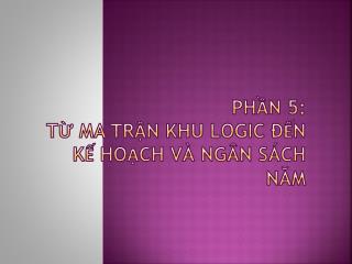 PHẦN 5: TỪ MA TRẬN KHU LOGIC ĐẾN KẾ HOẠCH VÀ NGÂN SÁCH NĂM