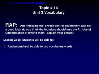 Topic # 14 Unit 3 Vocabulary