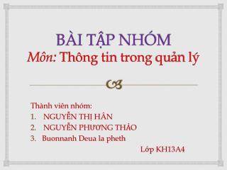 BÀI TẬP NHÓM Môn : Thông tin trong quản lý