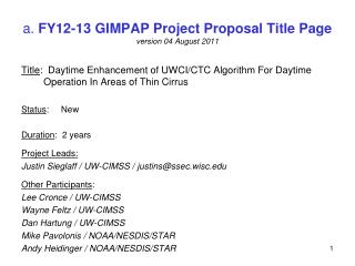 a. FY12-13 GIMPAP Project Proposal Title Page version 04 August 2011