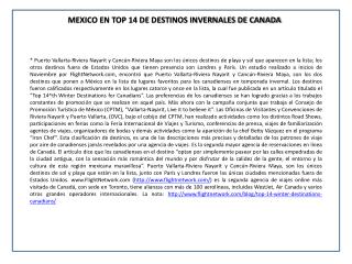 MEXICO EN TOP 14 DE DESTINOS INVERNALES DE CANADA