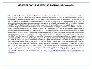 MEXICO EN TOP 14 DE DESTINOS INVERNALES DE CANADA