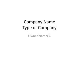 Company Name Type of Company