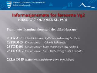 Informasjonsmøte for føresette Vg2