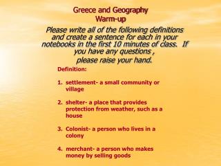 Greece and Geography Warm-up