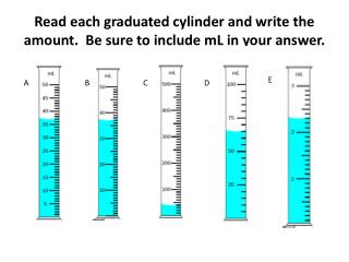 PPT - Read each graduated cylinder and write the amount. Be sure to ...