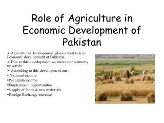 Role of Agriculture in Economic Development of Pakistan